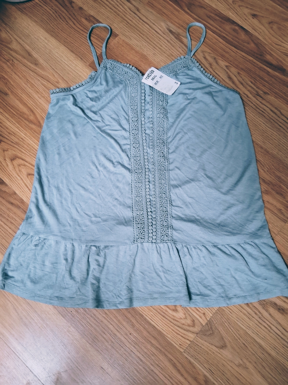 Lace-trim spaghetti strap tank top